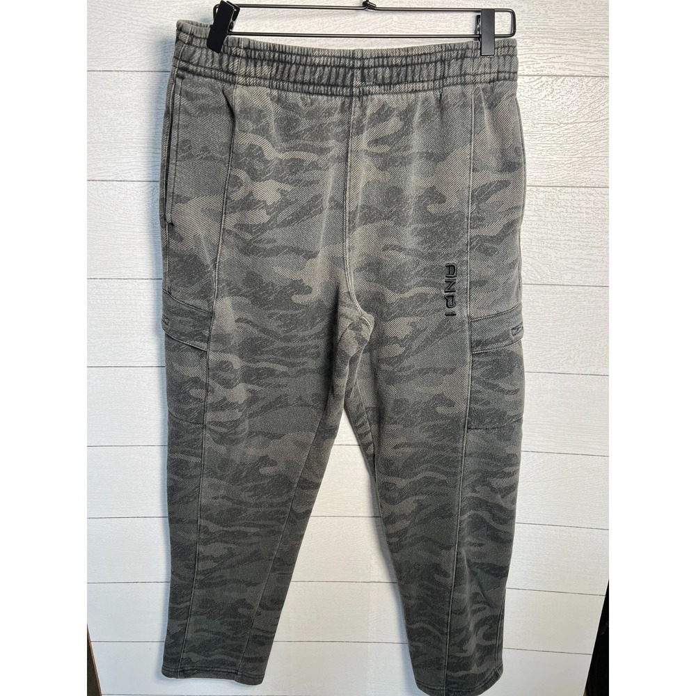 AND1 Mens L Fleece Cargo Sweatpants Grey Camo Athletic Basketball Pants 32x30